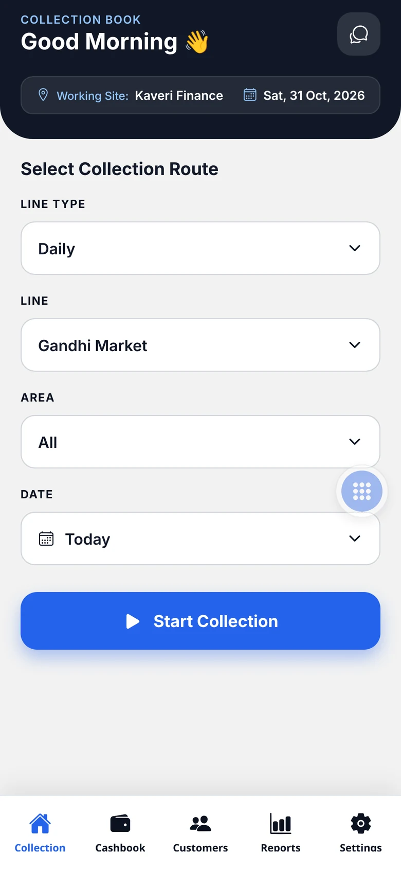 Choosing a collection route in the mobile app